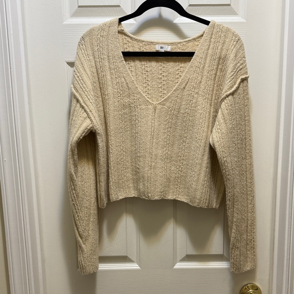 BP| Cozy Cream V-Neck Sweater